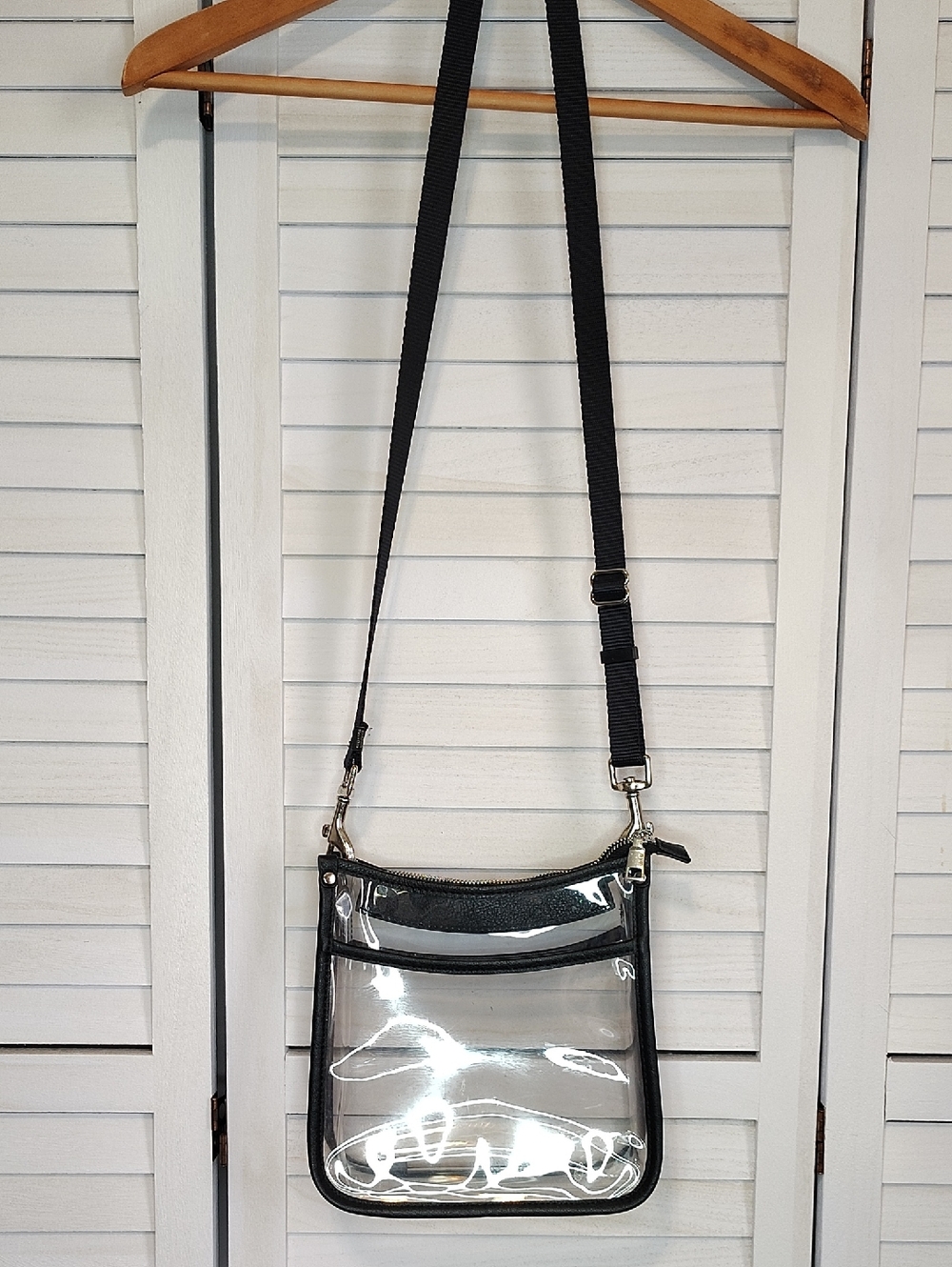 Clear Crossbody Bag with Black Trim and Adjustable Strap
